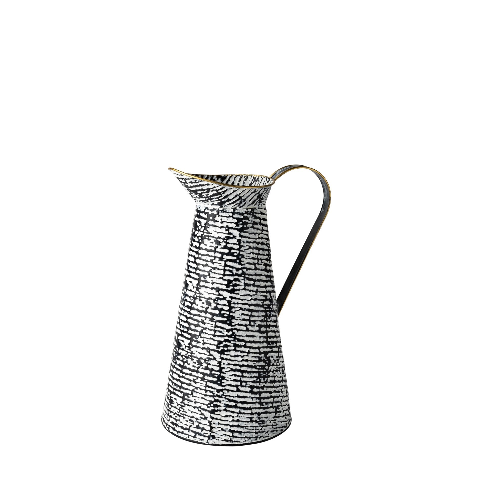 14" Black And White Abstract Cylinder Metal Jug Vase