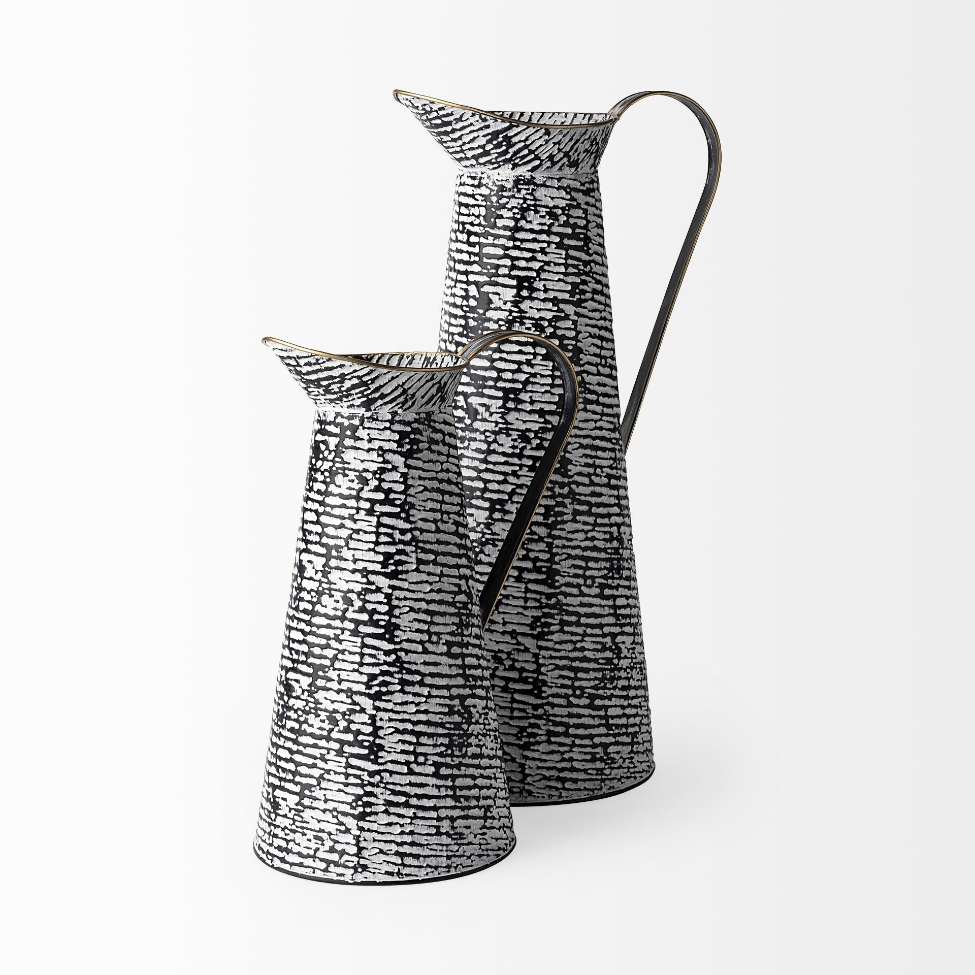 Petite Black And White Textured Jug Vase