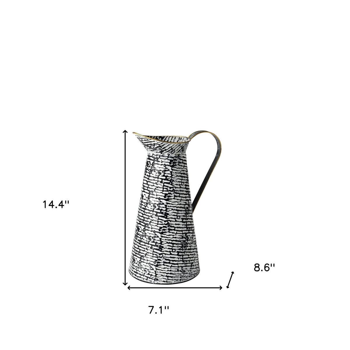 14" Black And White Abstract Cylinder Metal Jug Vase