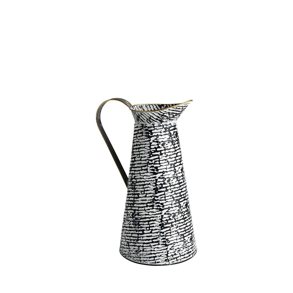 14" Black And White Abstract Cylinder Metal Jug Vase