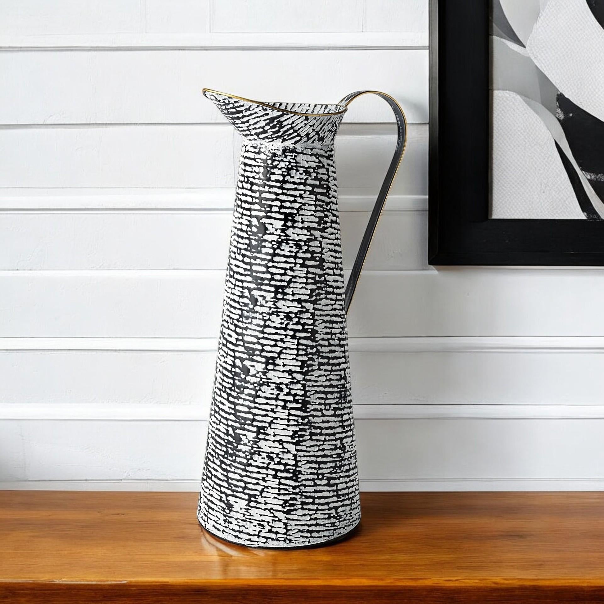 20" Black And White Cylinder Metal Urns Jars
