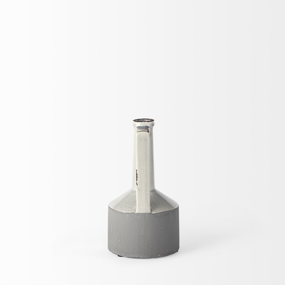 9" Gray And White Ceramic Cylinder Table Vase