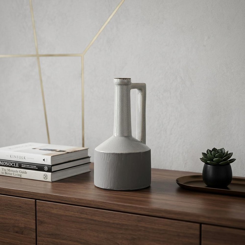 9" Gray And White Ceramic Cylinder Table Vase
