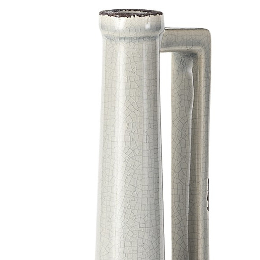 13" Gray And White Cylinder Ceramic Urns Jars