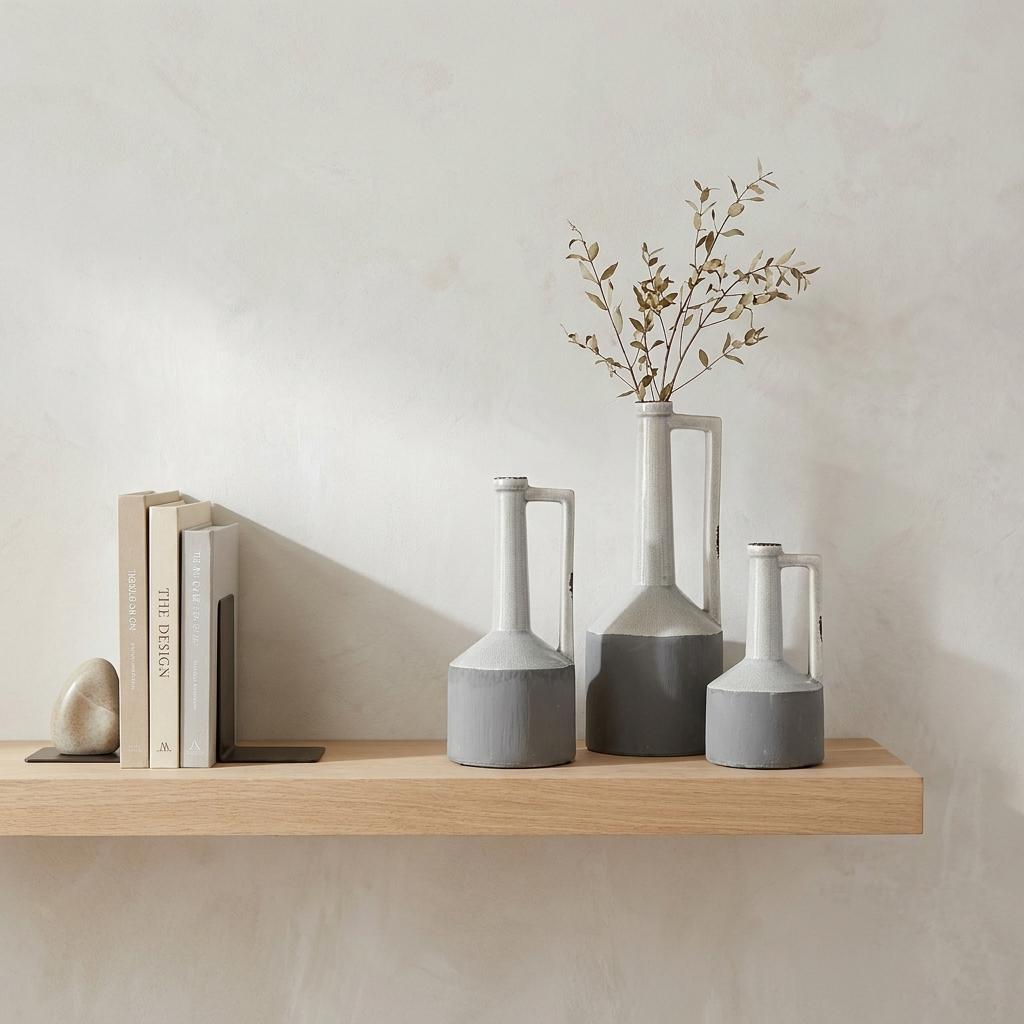 13" Gray And White Cylinder Ceramic Urns Jars