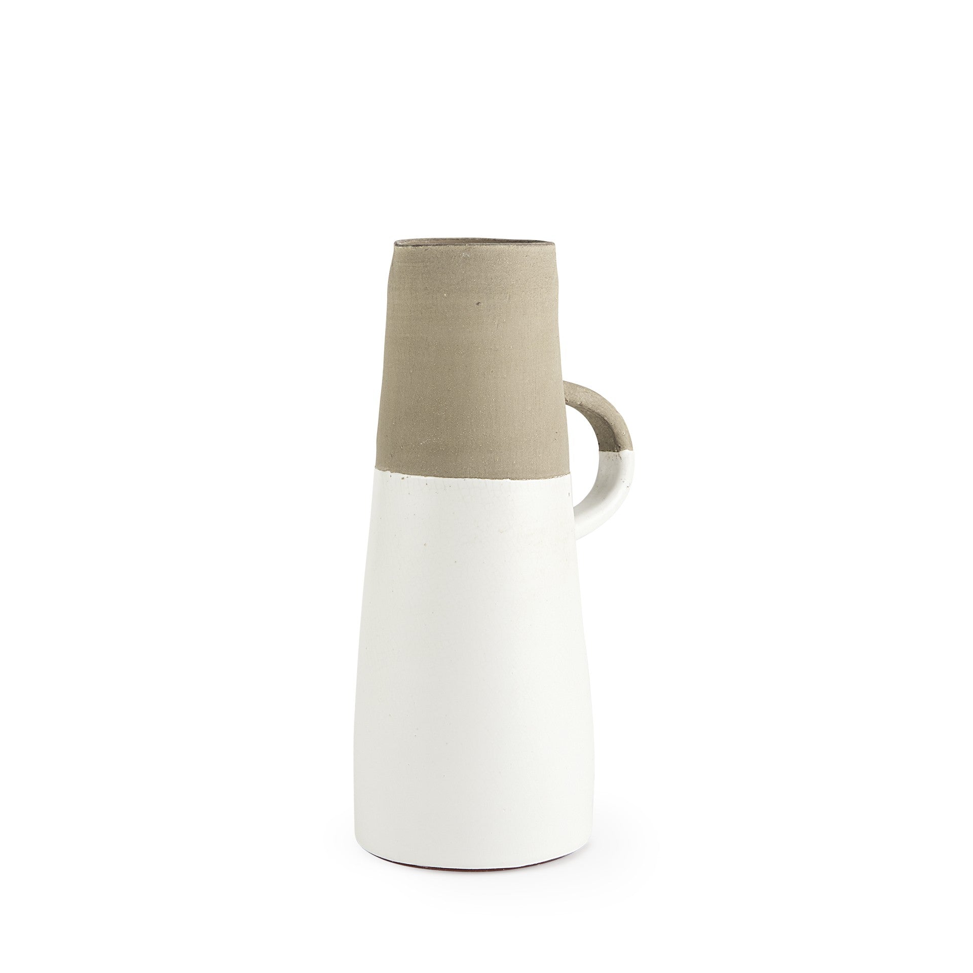 14" White and Natural Ceramic Decorative Jug