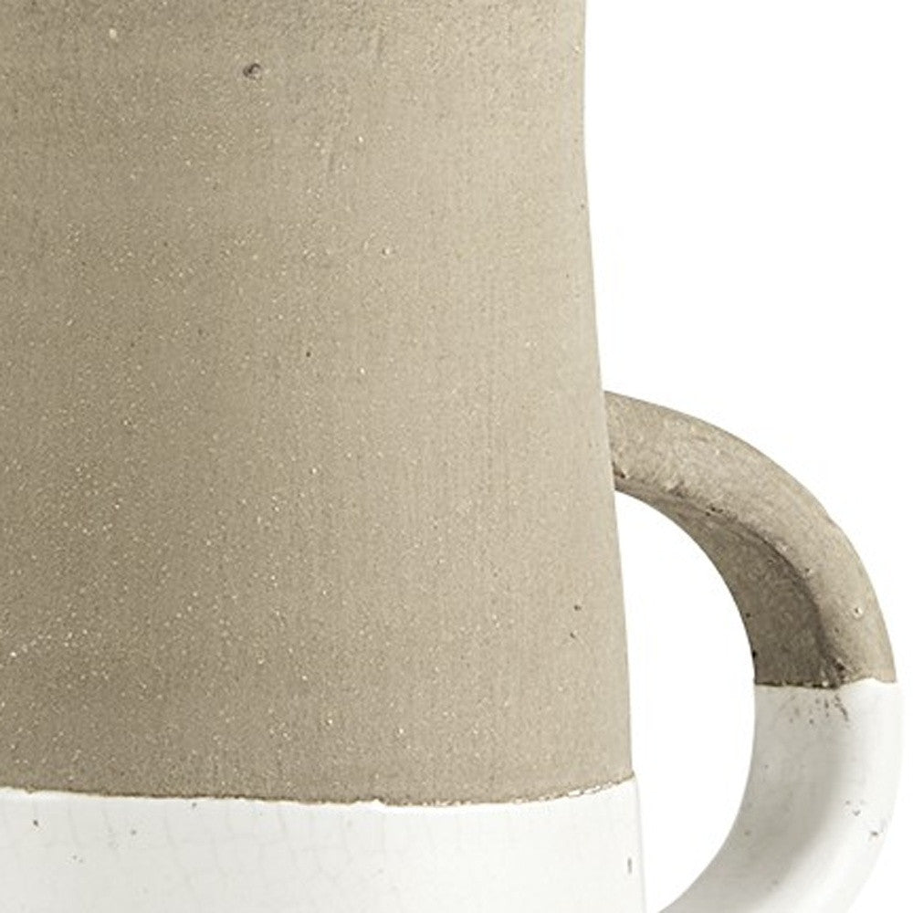 14" White and Natural Ceramic Decorative Jug Tabletop Sculpture