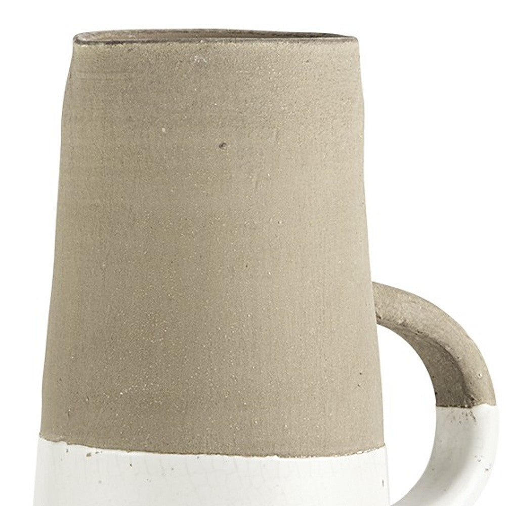 14" Rustic Organic White And Natural Decorative Jug