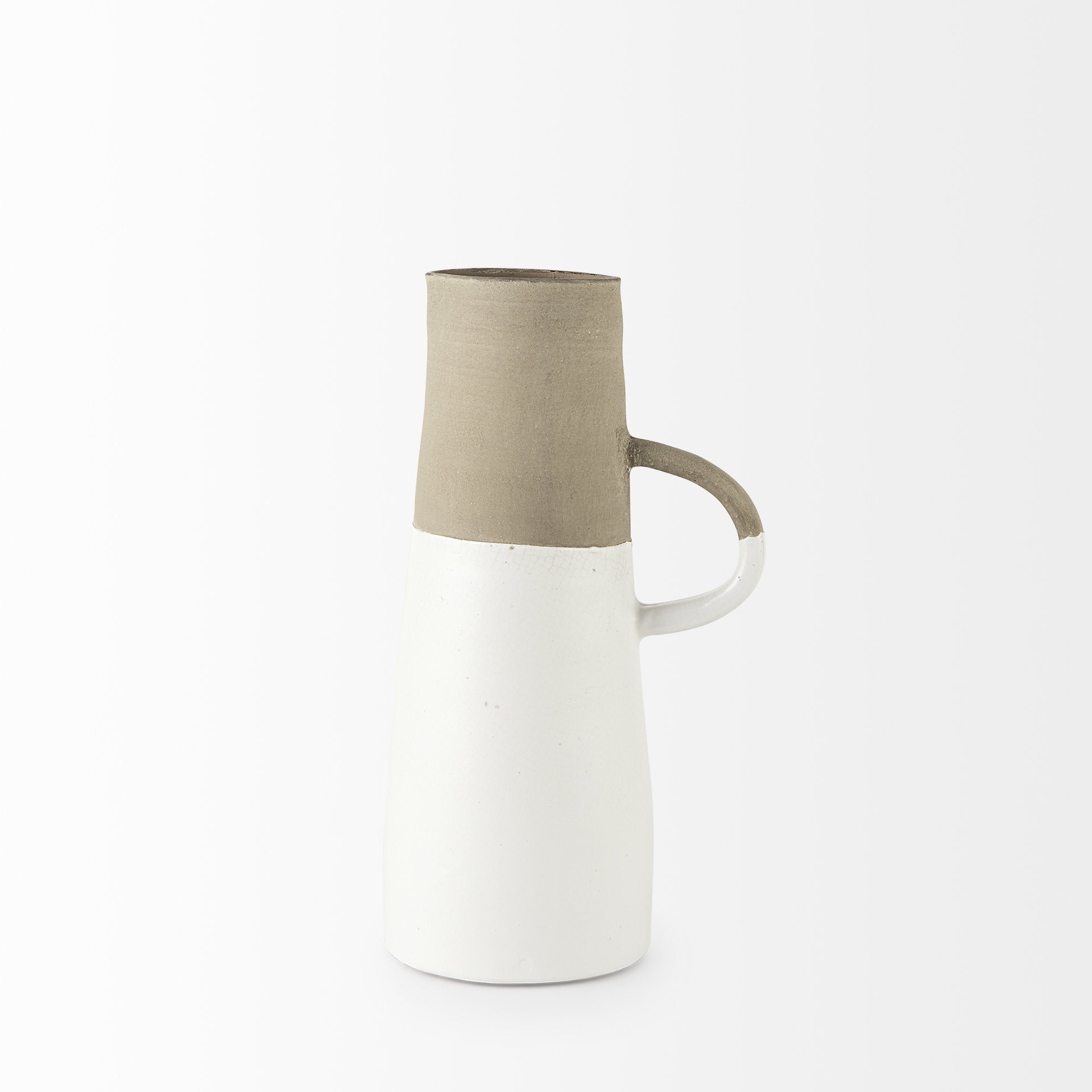 14" White and Natural Ceramic Decorative Jug