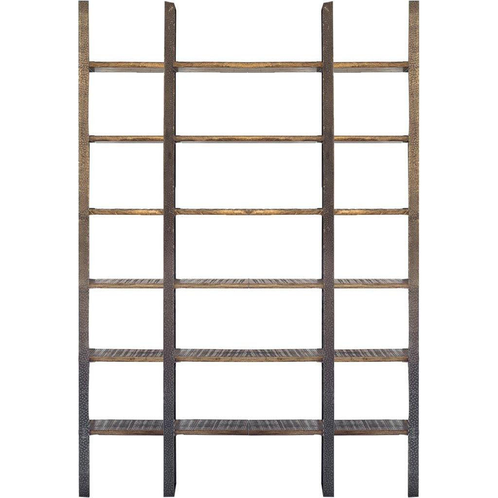 90" Brown Wood and Iron Six Tier Shelving Unit