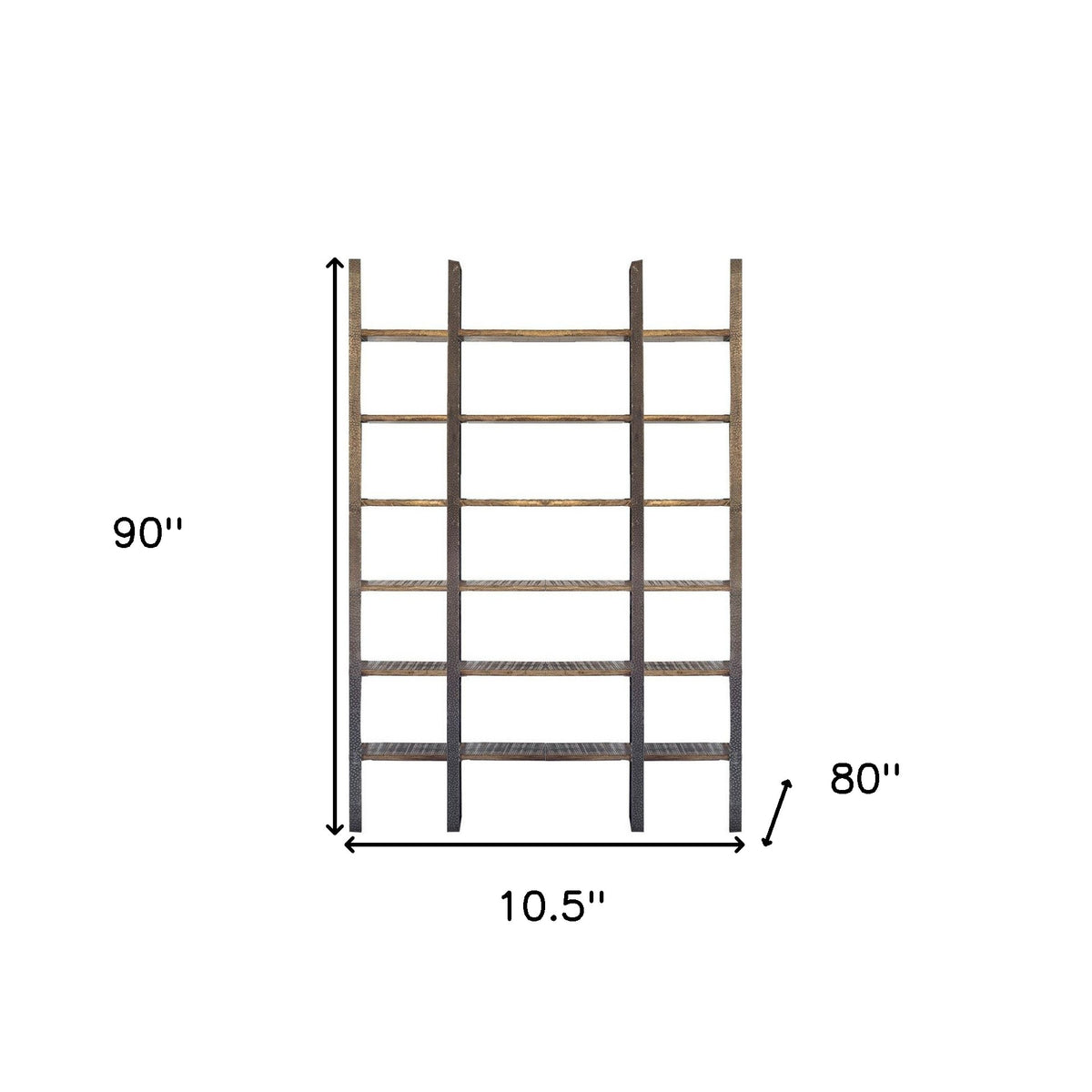 Brown Iron and Solid Wood Six Tier Bookcase