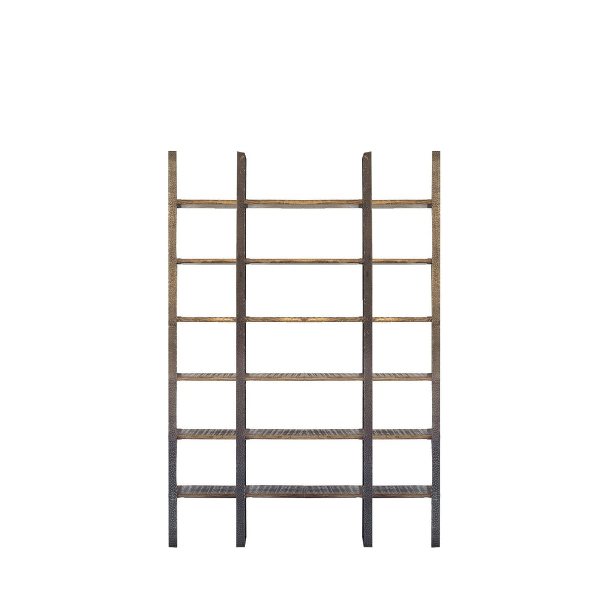 Brown Iron and Solid Wood Six Tier Bookcase