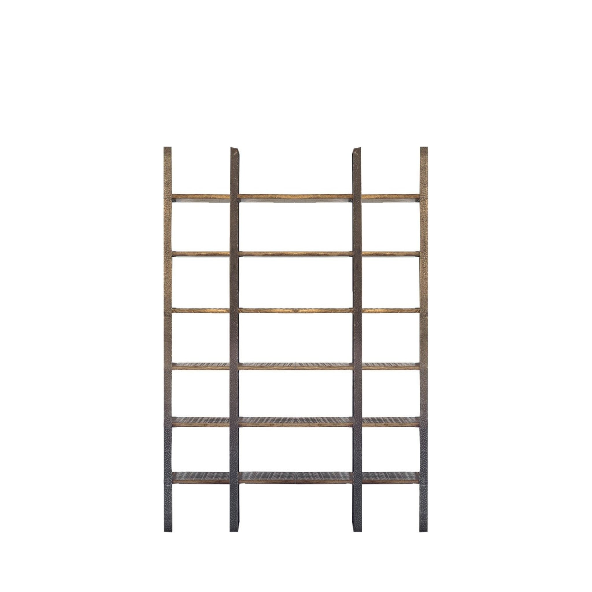 90" Brown Wood and Iron Six Tier Shelving Unit