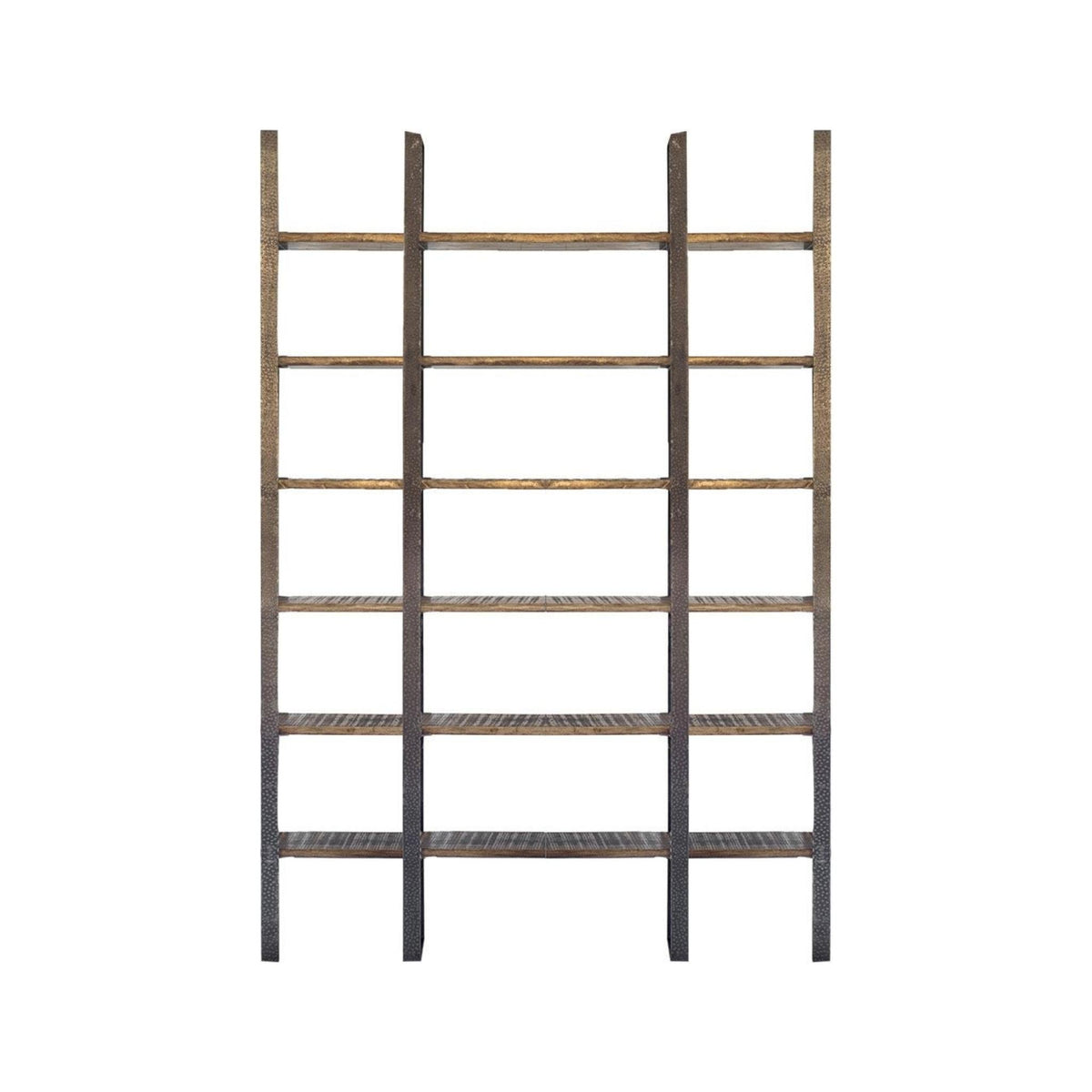 Brown Iron and Solid Wood Six Tier Bookcase