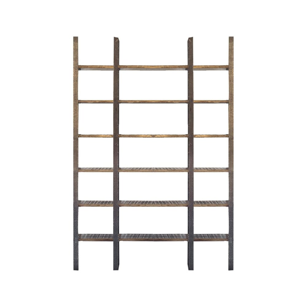 Brown Iron and Solid Wood Six Tier Bookcase