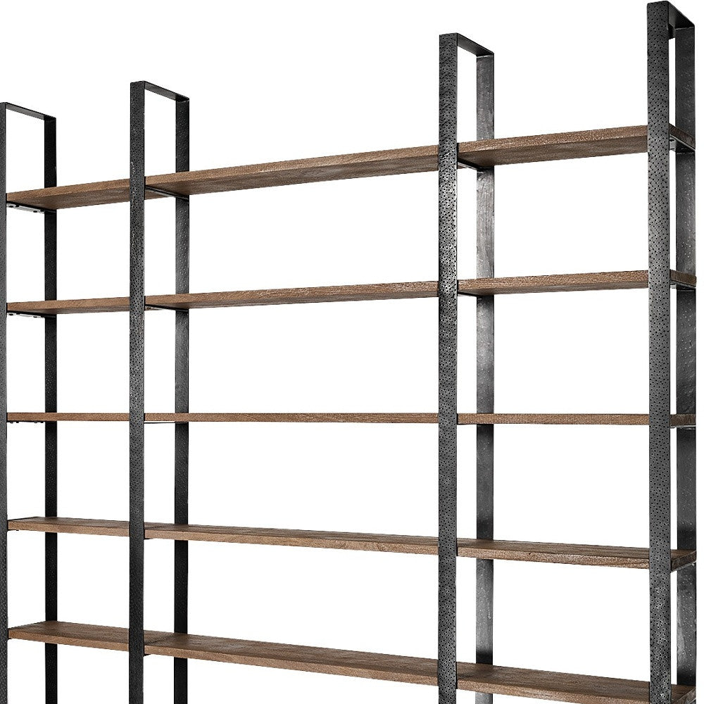 Brown Iron and Solid Wood Six Tier Bookcase