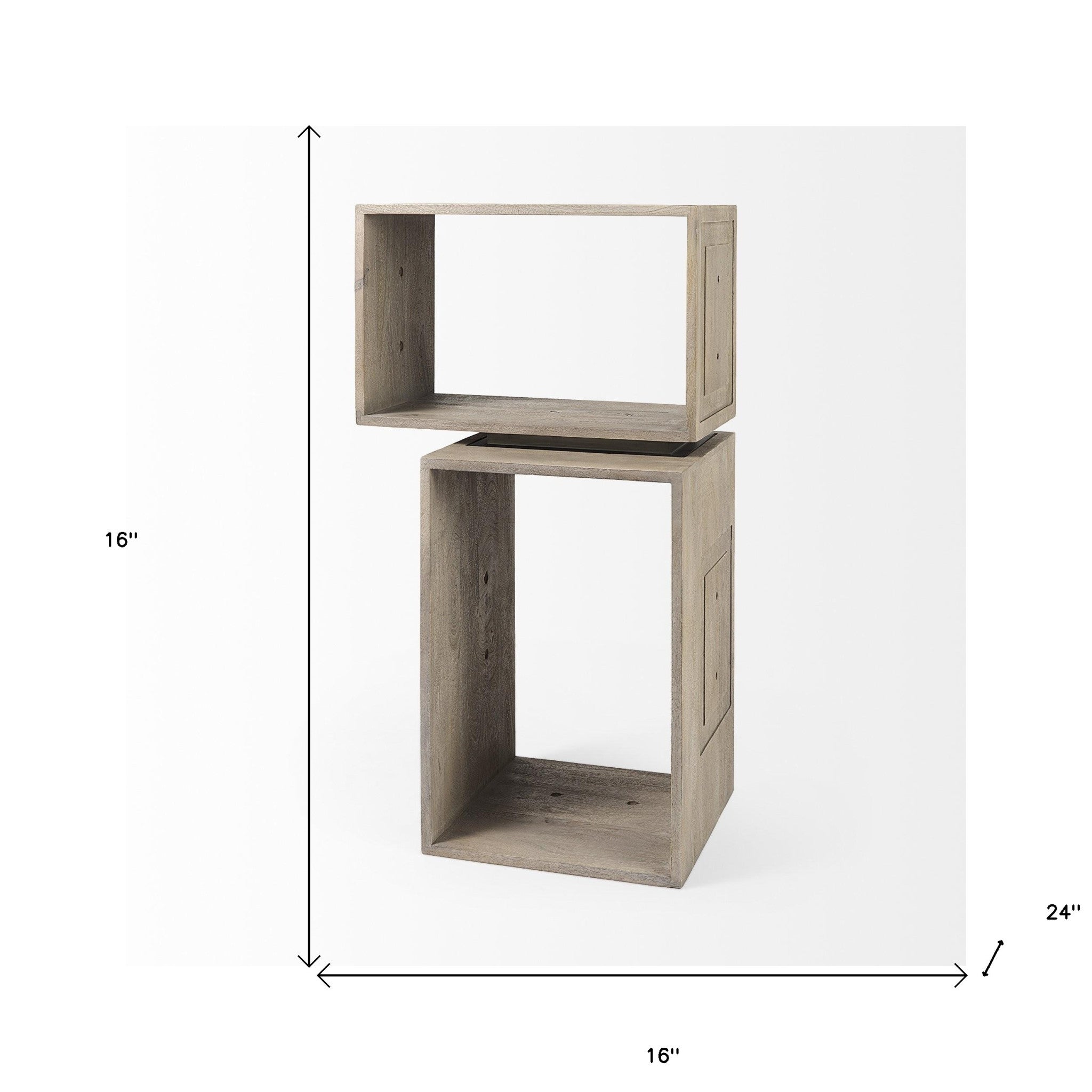 Set of Two Brown Solid and Manufactured Wood Two Tier Floating Bookcase