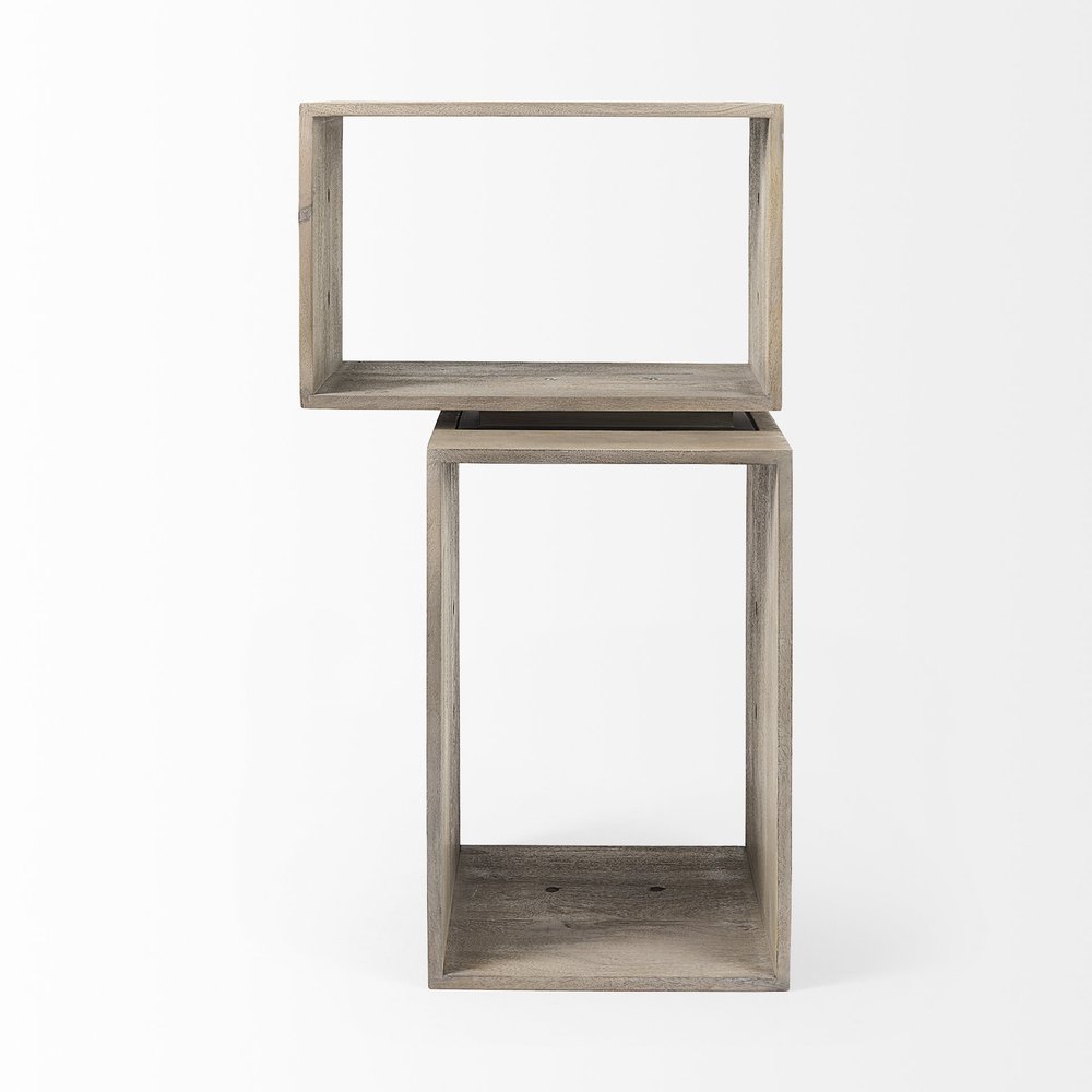 Set of Two Brown Solid and Manufactured Wood Two Tier Floating Bookcase