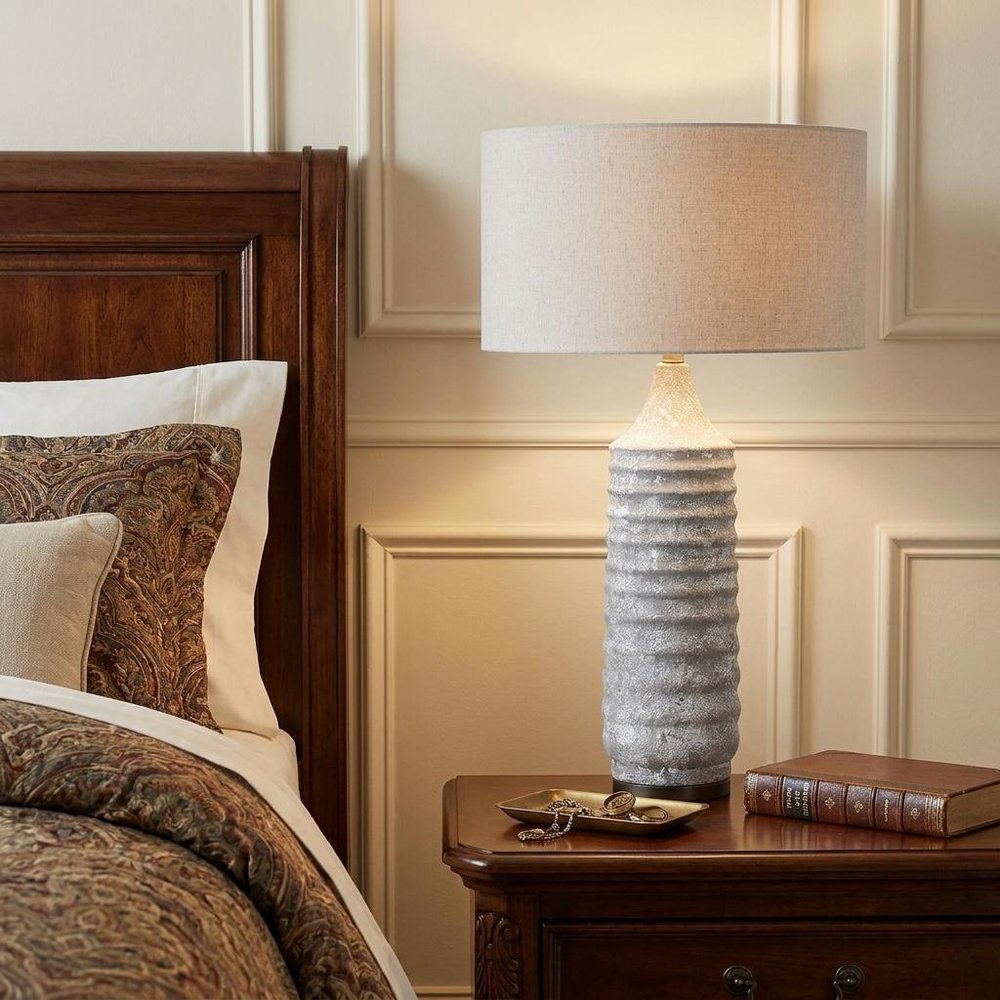 31" Gray Lamp Base LED With Beige Shade