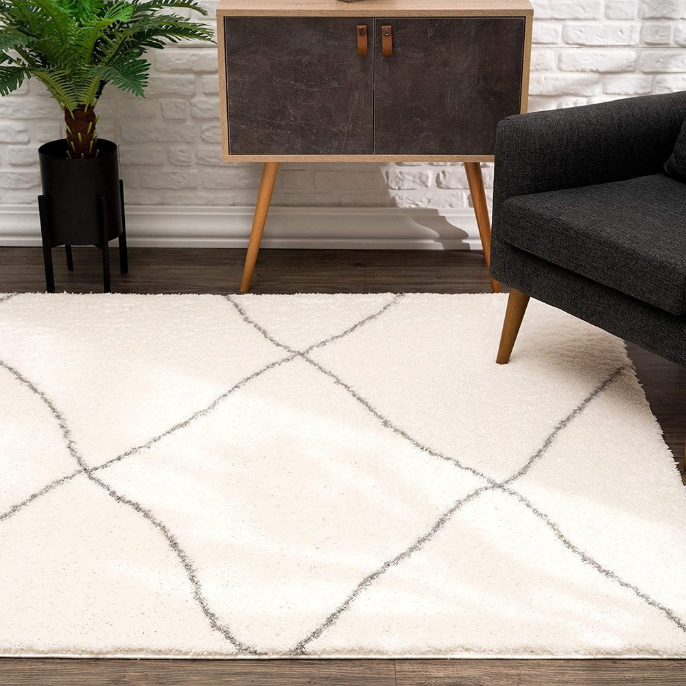 3' X 5' Ivory Modern Uneven Lattice Area Rug
