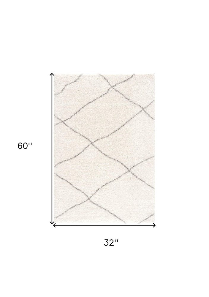 5' X 8' Ivory Modern Uneven Lattice Area Rug