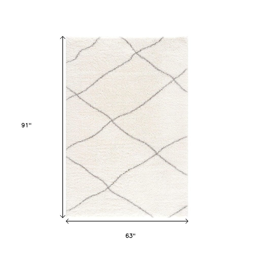 5' X 8' Ivory Modern Uneven Lattice Area Rug