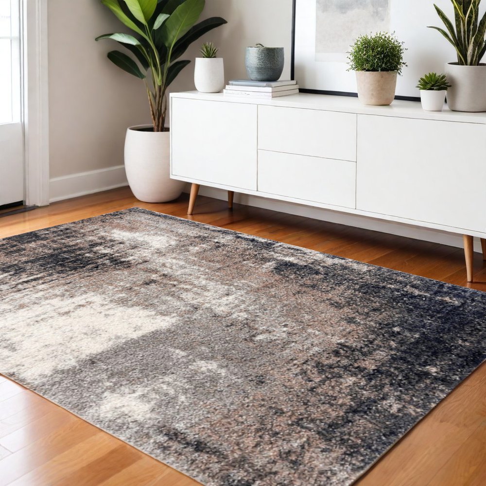 4' X 6' Ivory And Navy Retro Modern Area Rug