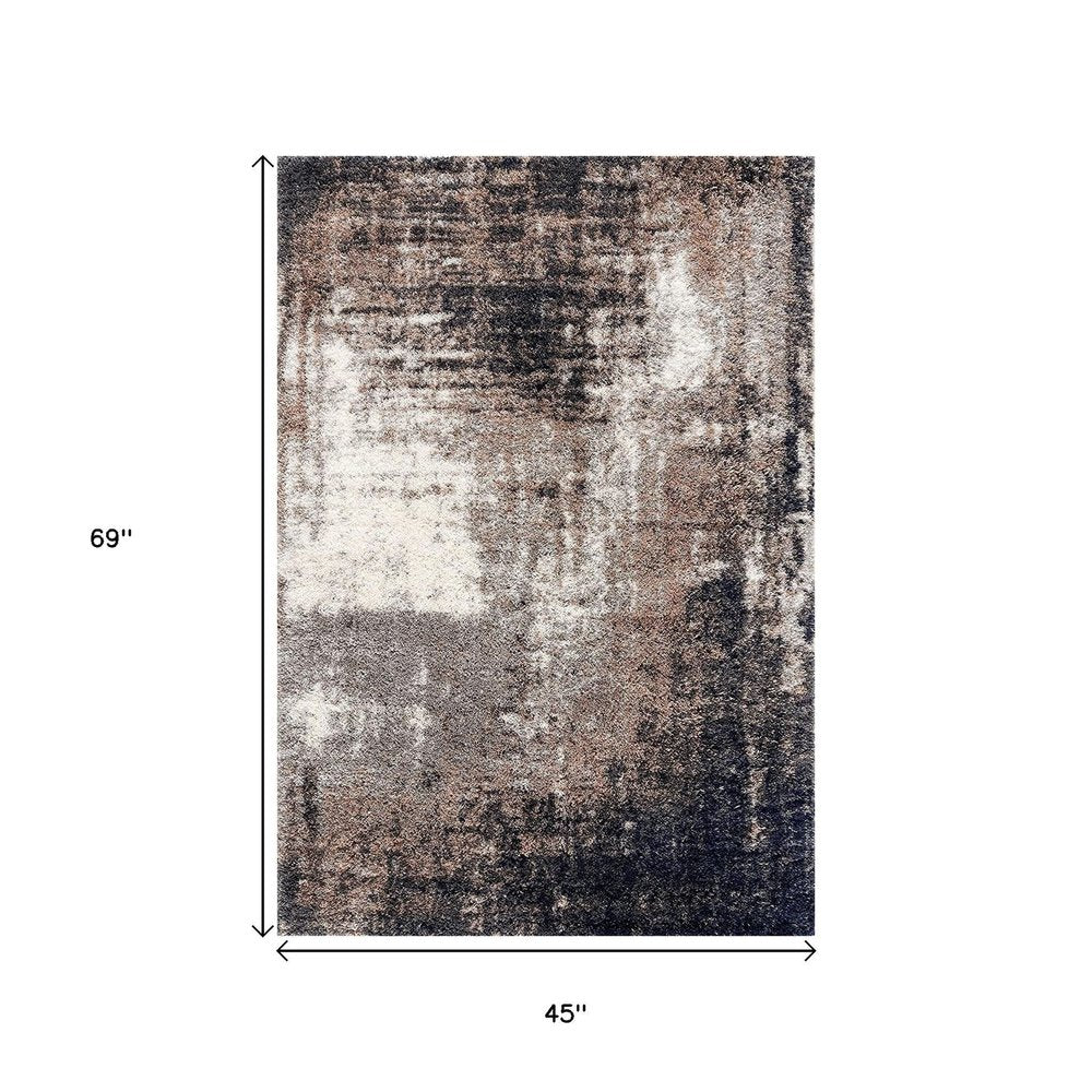 4' X 6' Ivory And Navy Retro Modern Area Rug