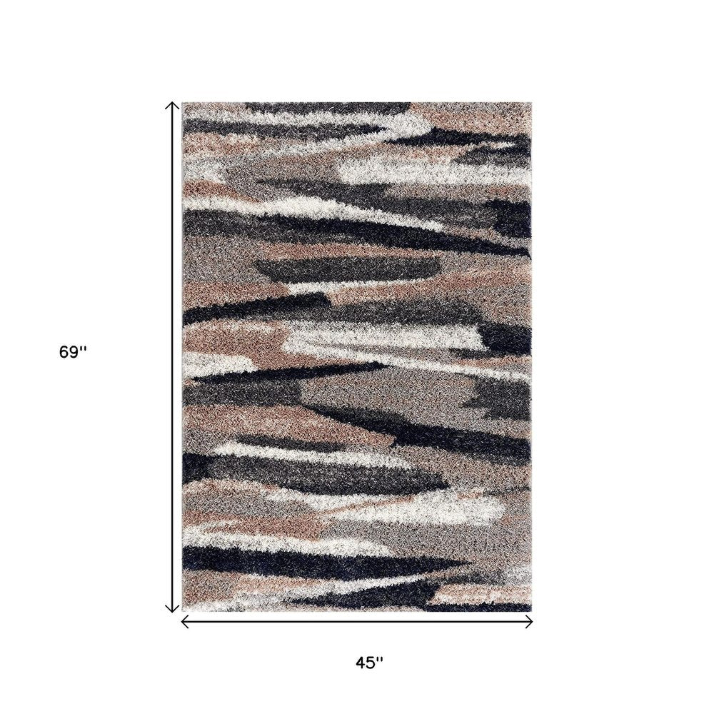 4' X 6' Gray And Black Strokes Area Rug