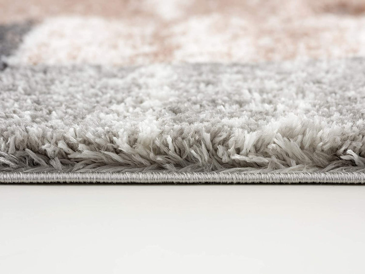 8' X 11' Beige and Ivory Patchwork Shag Area Rug