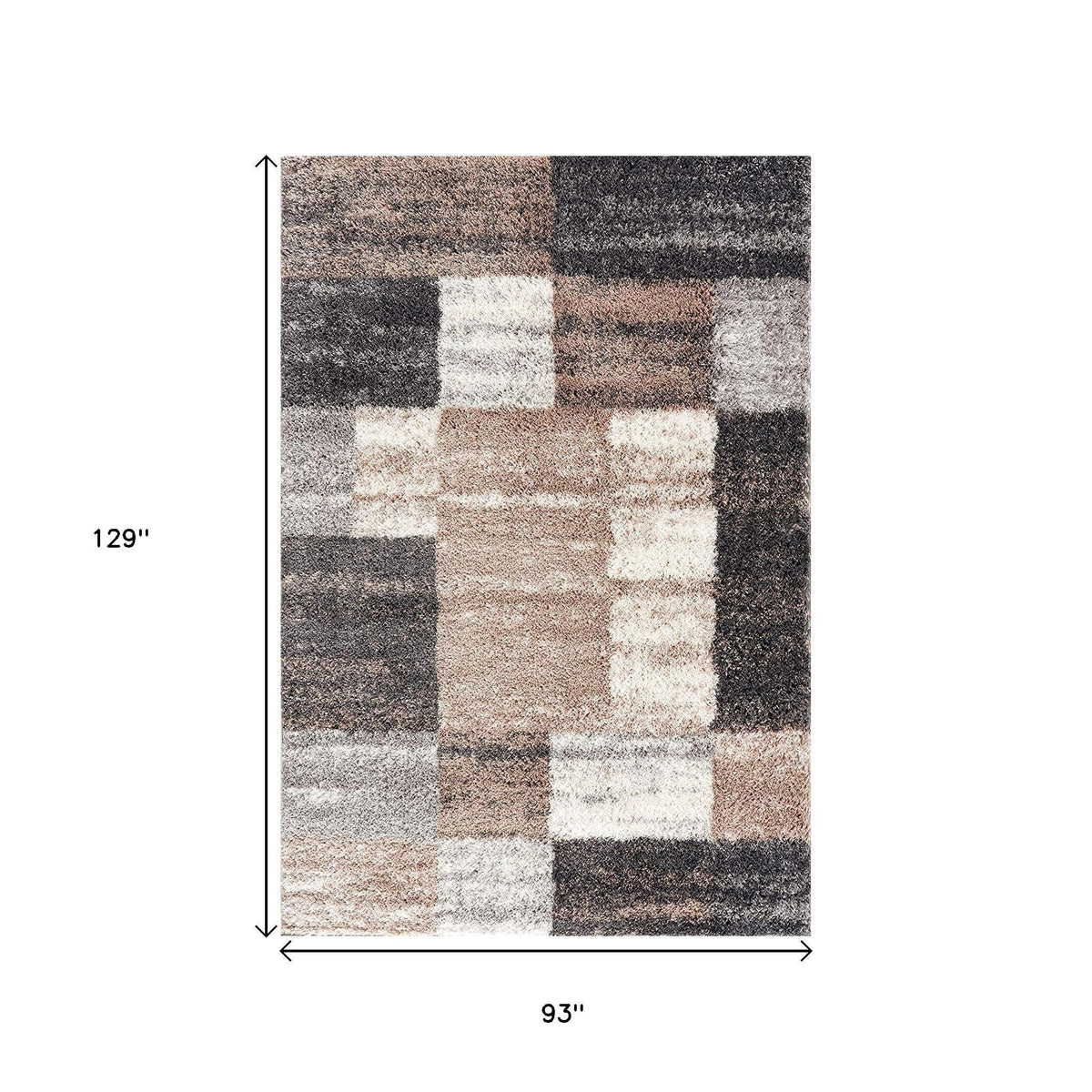 8' X 11' Beige and Ivory Patchwork Shag Area Rug