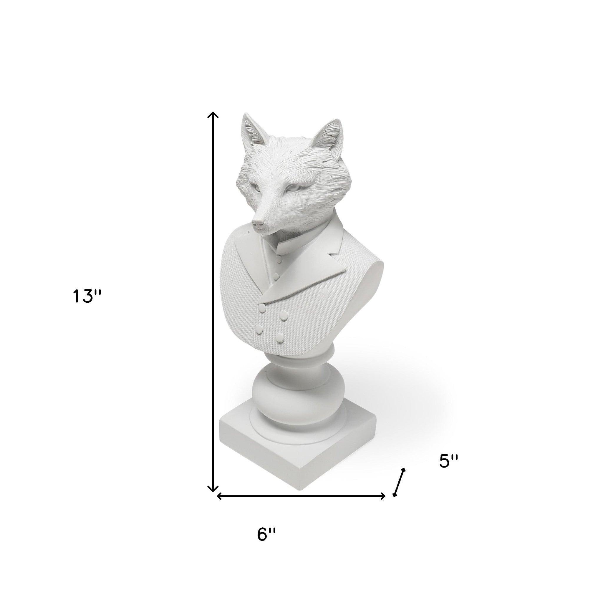 13" White Resin Fox Bust Tabletop Sculpture