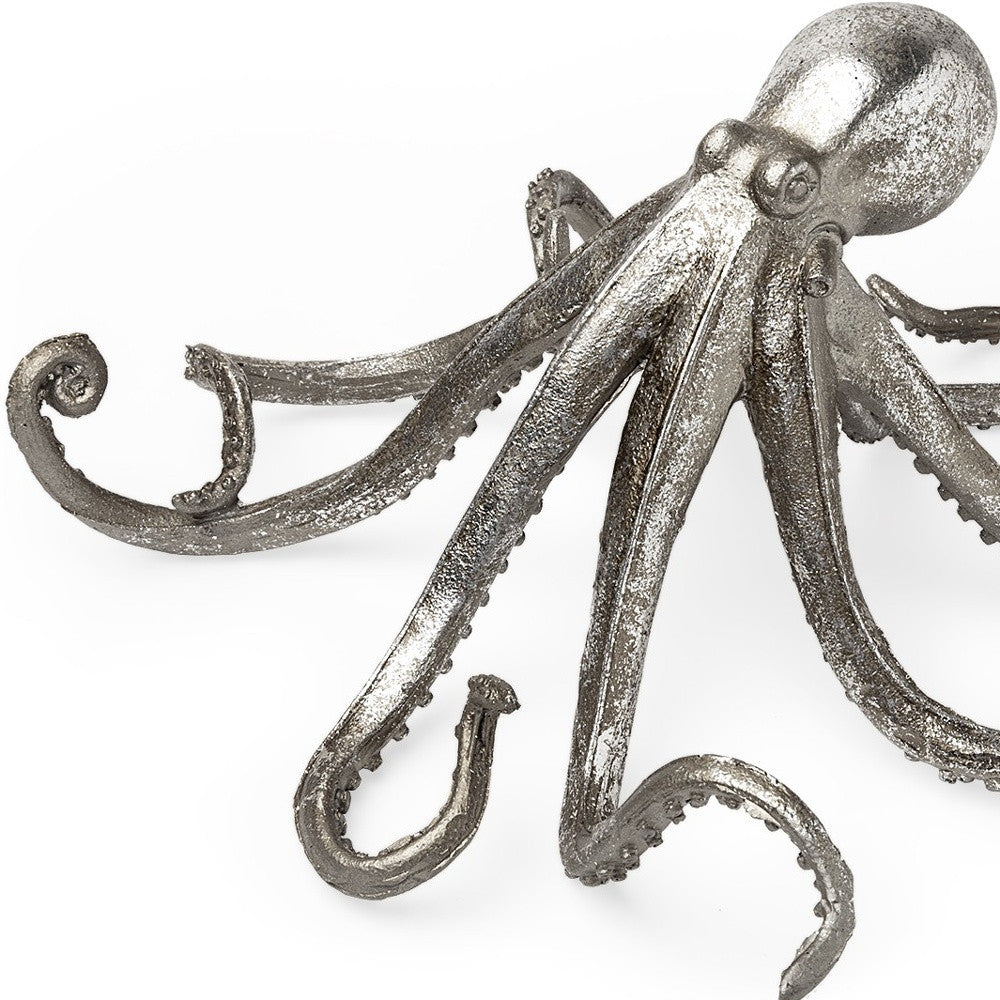 12" Antiqued Silver Resin Octopus Tabletop Sculpture