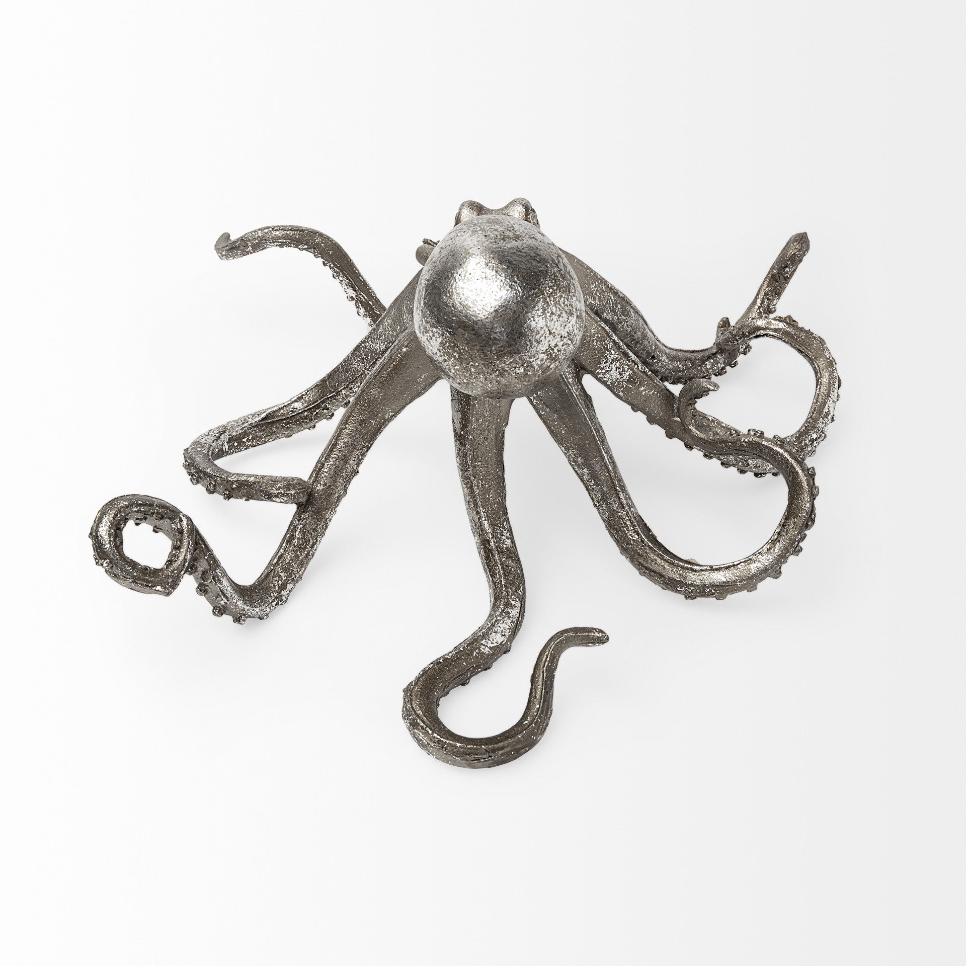 12" Antiqued Silver Resin Octopus Tabletop Sculpture