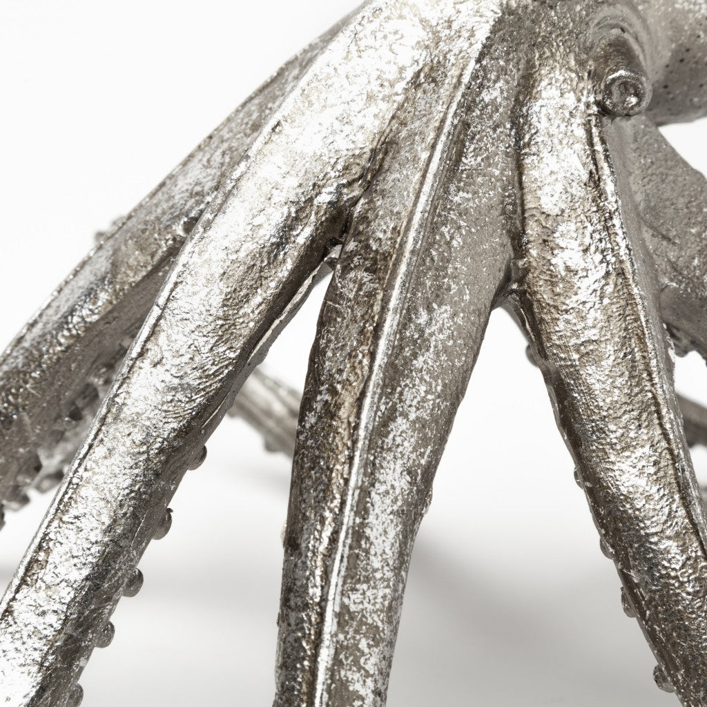 12" Antiqued Silver Resin Octopus Tabletop Sculpture