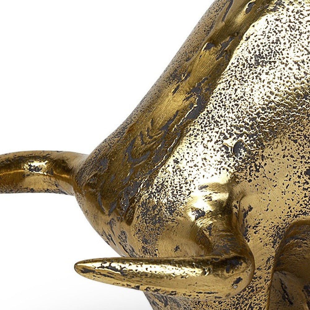 Gold Cast Aluminum Raging Bull Sculpture