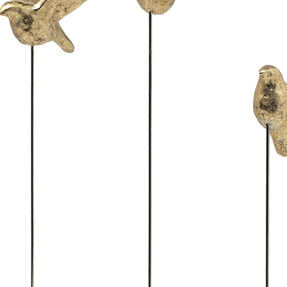 Set Of Three Gold Bird Sculptures