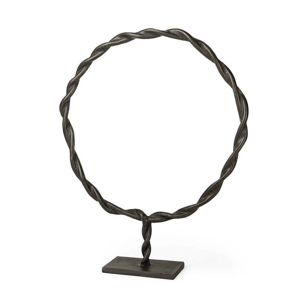 23" Black Metal Round Braided Tabletop Sculpture