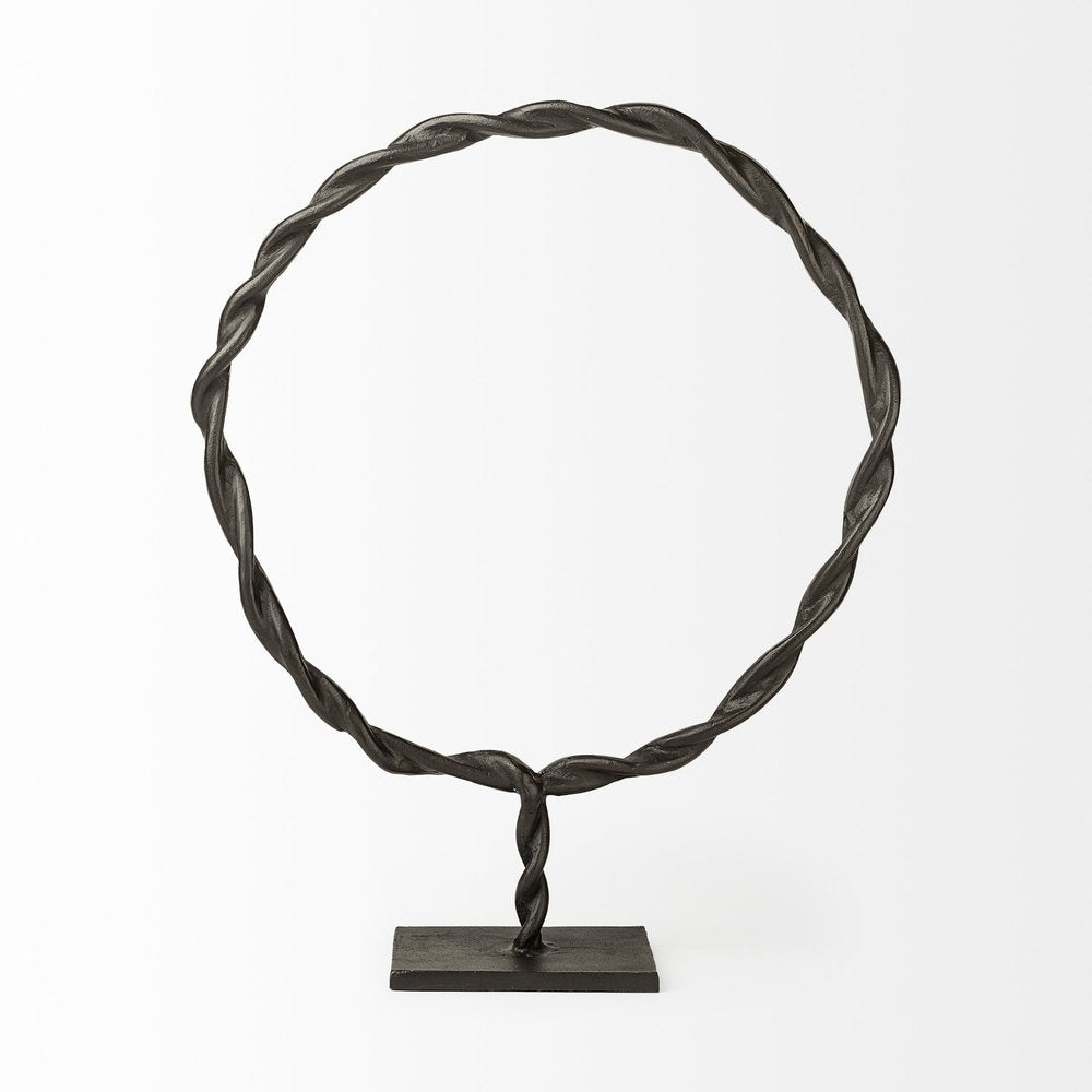 23" Black Metal Round Braided Tabletop Sculpture
