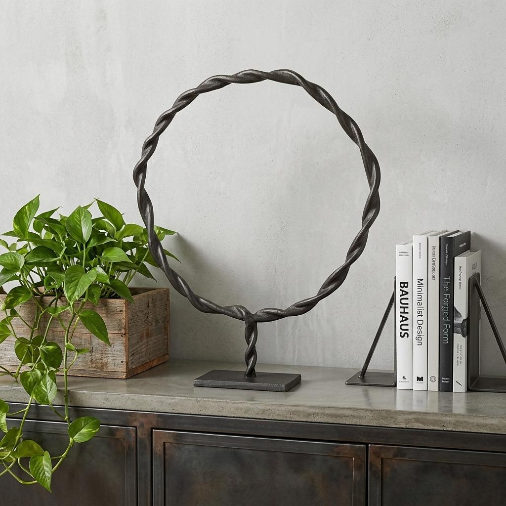 23" Black Metal Round Braided Tabletop Sculpture