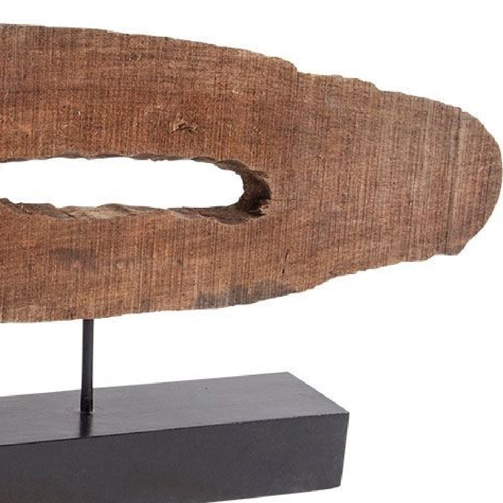 15" Brown and Black Wood and Metal Modern Abstract Tabletop Sculpture