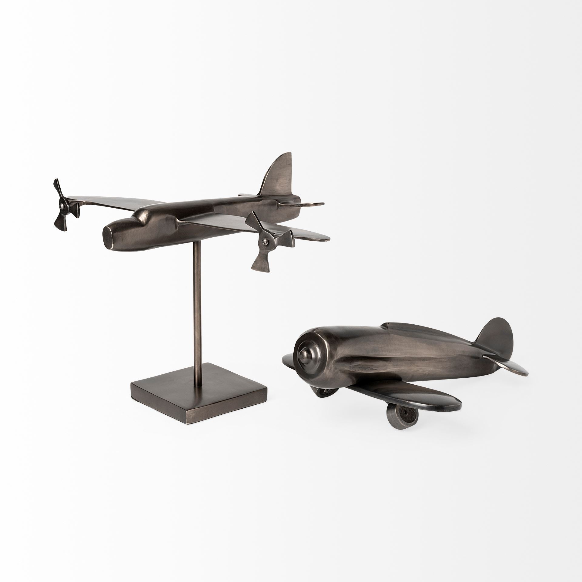 Gray Metal Bomber Plane Sculpture
