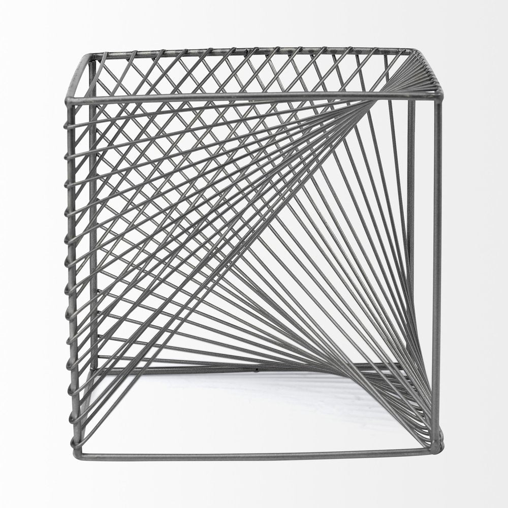 8" Silver Metal Cube Tabletop Sculpture