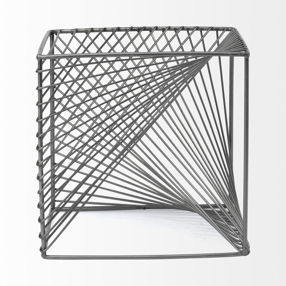 8" Silver Metal Cube Tabletop Sculpture