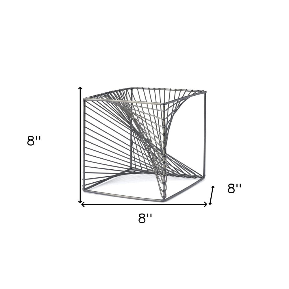 8" Silver Metal Cube Tabletop Sculpture