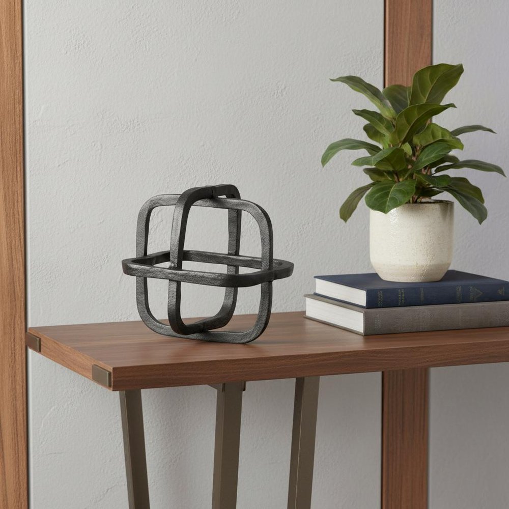 Black Metal Cube Shaped Link Sculpture