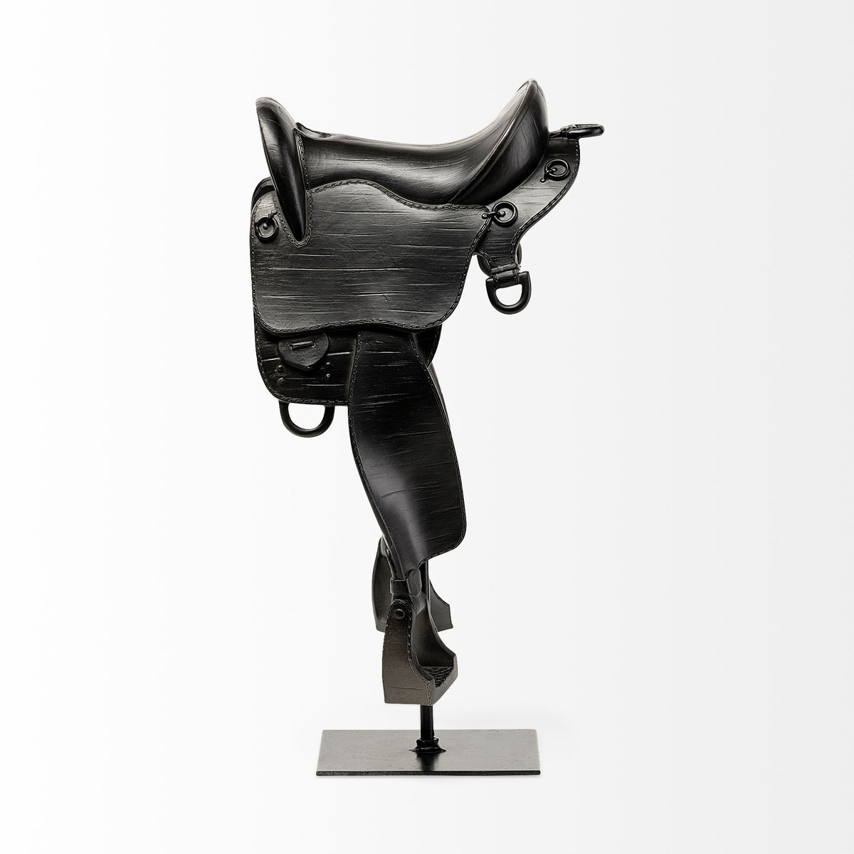 17" Black Metal And Resin English Horse Saddle Tabletop Sculpture