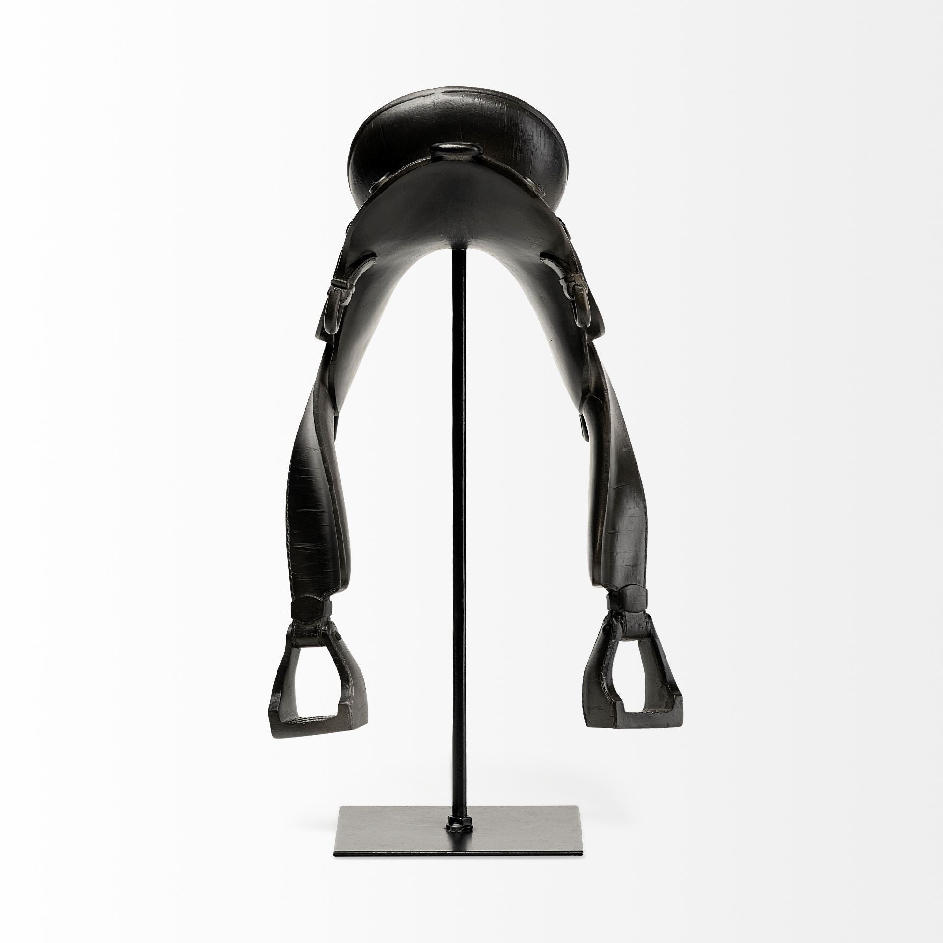 17" Black Metal And Resin English Horse Saddle Tabletop Sculpture