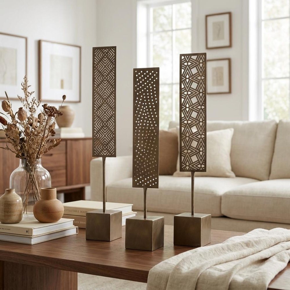Set of Three Gold Metal Modern Abstract