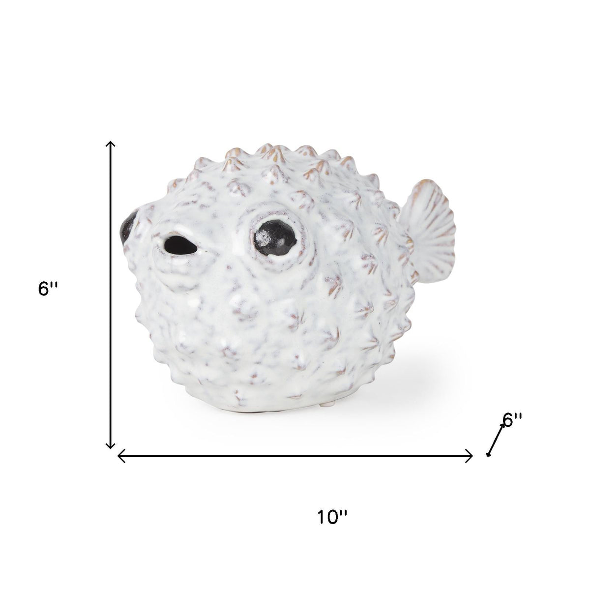 6" White Ceramic Puffer Fish Tabletop Sculpture